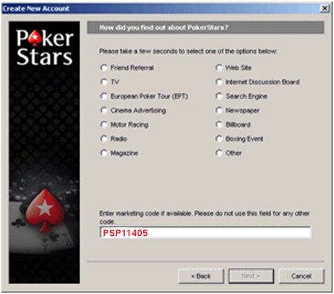 PokerStars Marketingcode PSP11405 PokerStars Marketingcode PSP11405